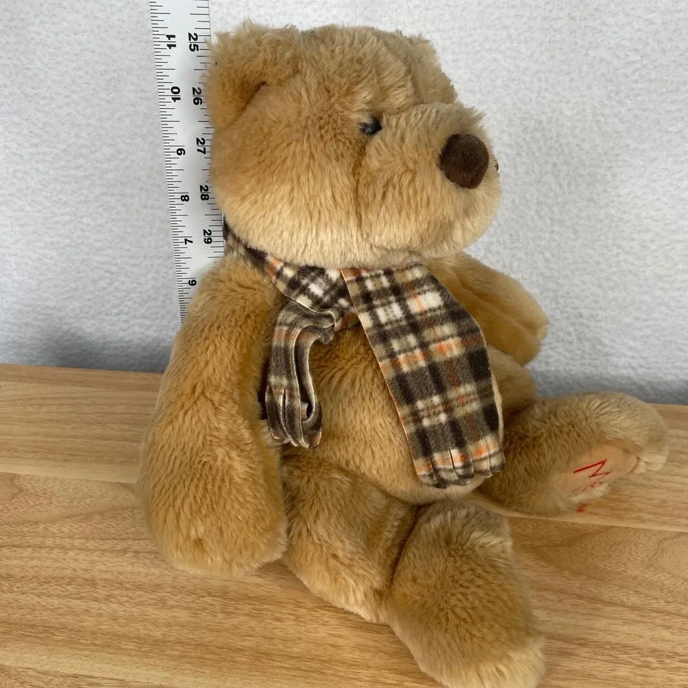 Gund Cuddly Plush Bear 41280 Tan Plaid Scarf Hug Me Embroidered Paws NWT 11in